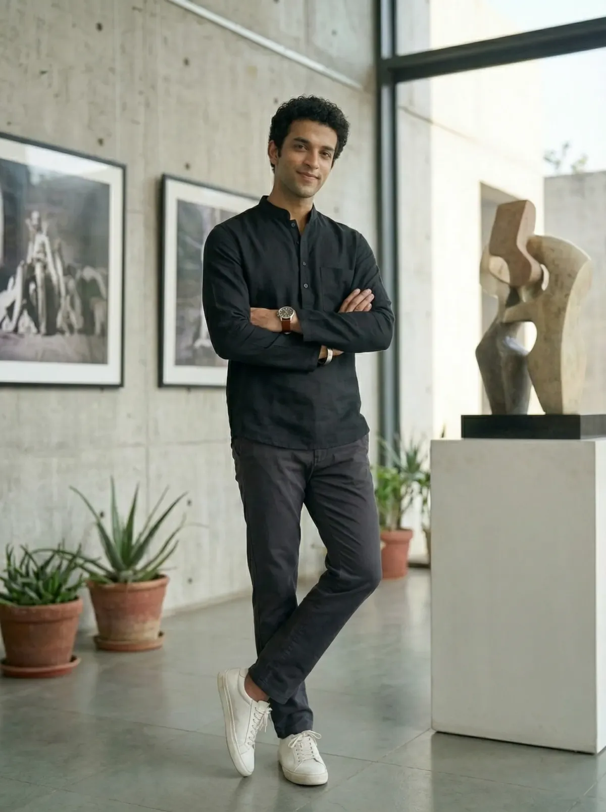 Mens Black Khadi Pure Cotton Kurta